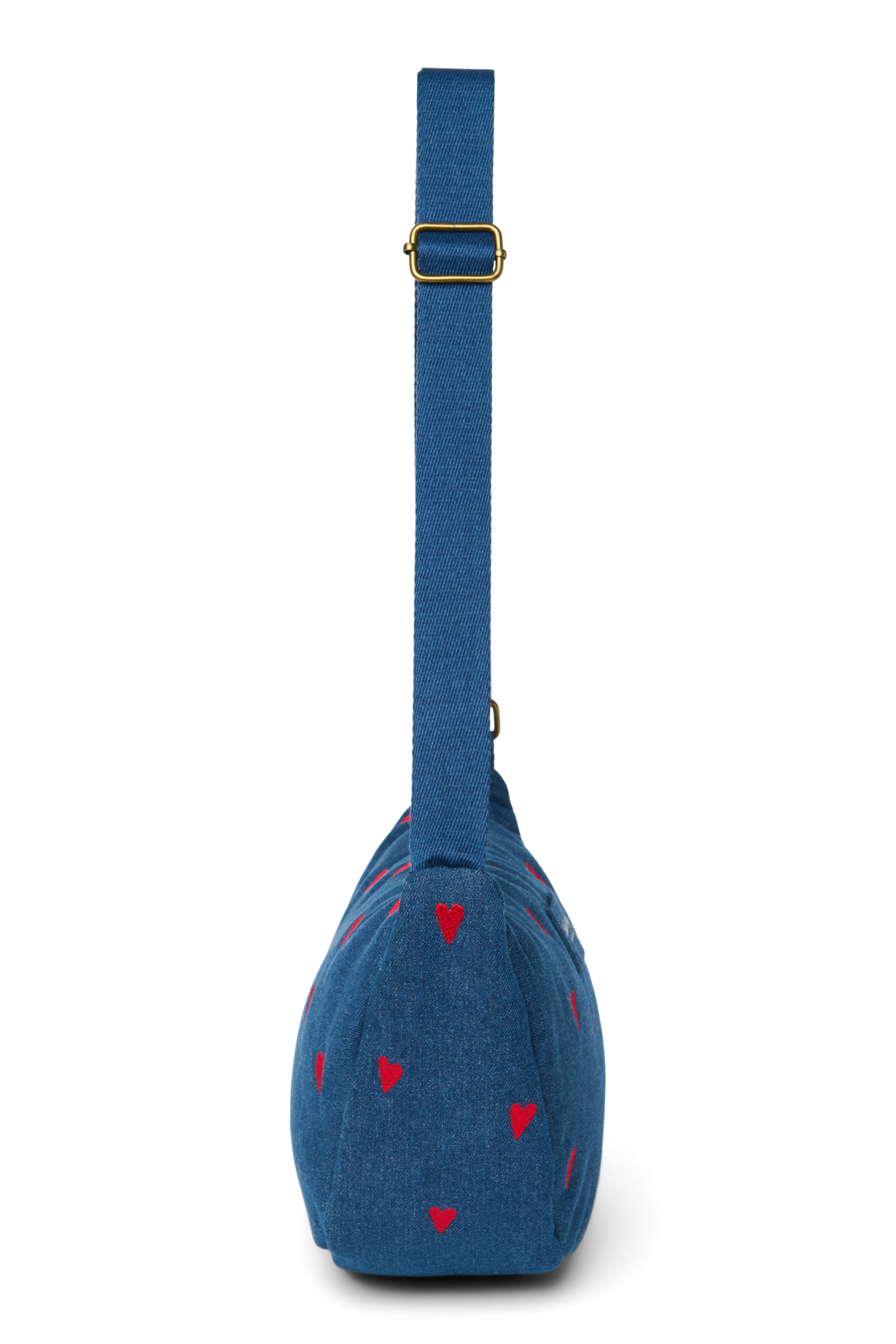 Denim Bauchtasche für Erwachsene | Dunkelblau rote Herzen