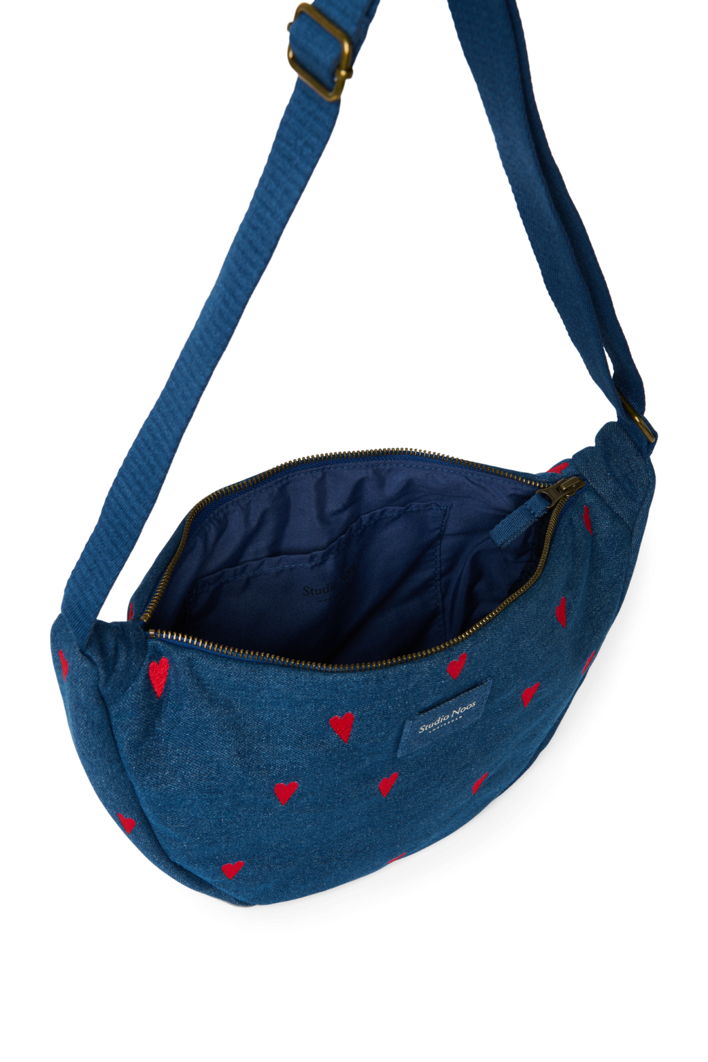 Denim Bauchtasche für Erwachsene | Dunkelblau rote Herzen