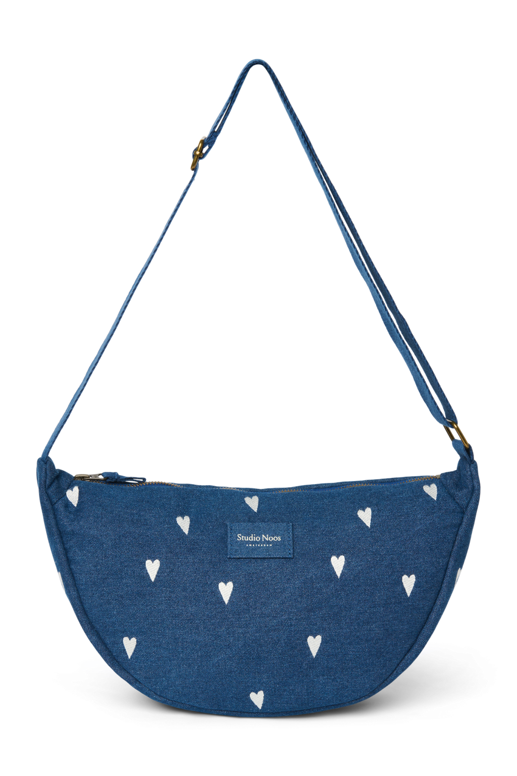 Denim heuptas voor volwassenen | Donkerblauw met witte hartjes