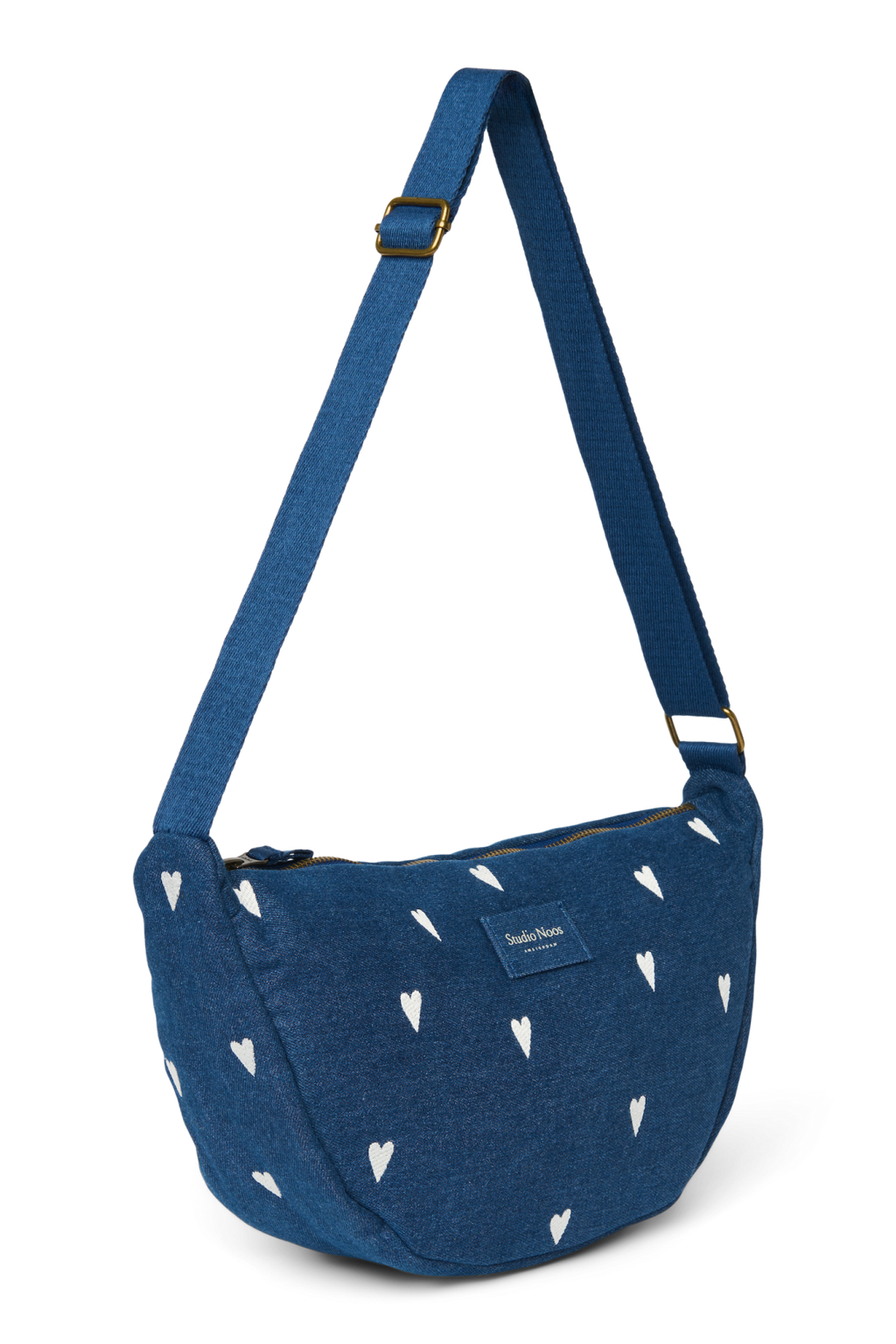 Denim heuptas voor volwassenen | Donkerblauw met witte hartjes