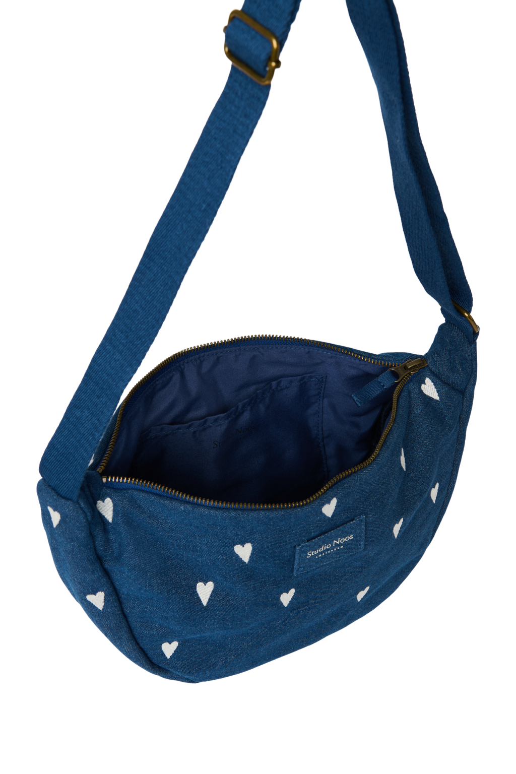 Denim heuptas voor volwassenen | Donkerblauw met witte hartjes