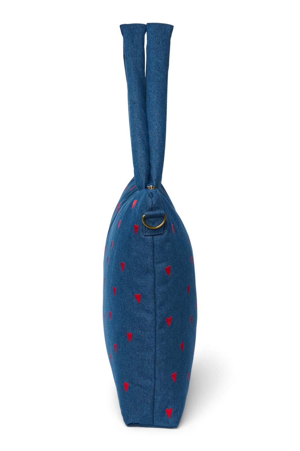 Jeans-Wickeltasche | Dunkelblau Rote Herzen