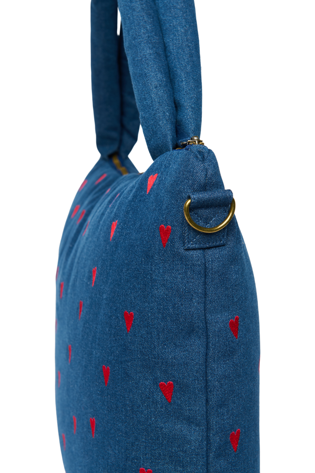 Jeans-Wickeltasche | Dunkelblau Rote Herzen