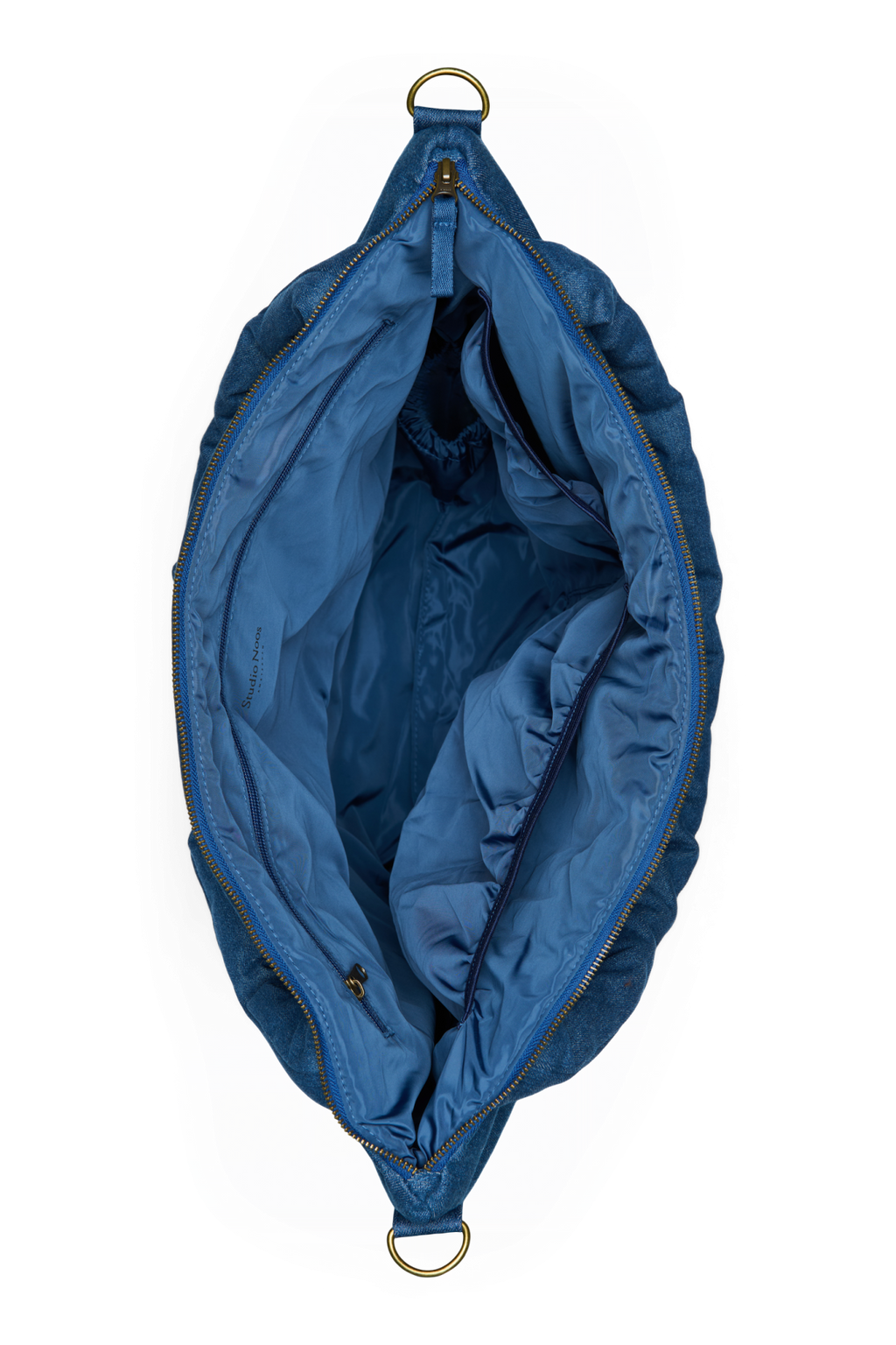 Spijkerstof luiertas | Donkerblauw met witte hartjes