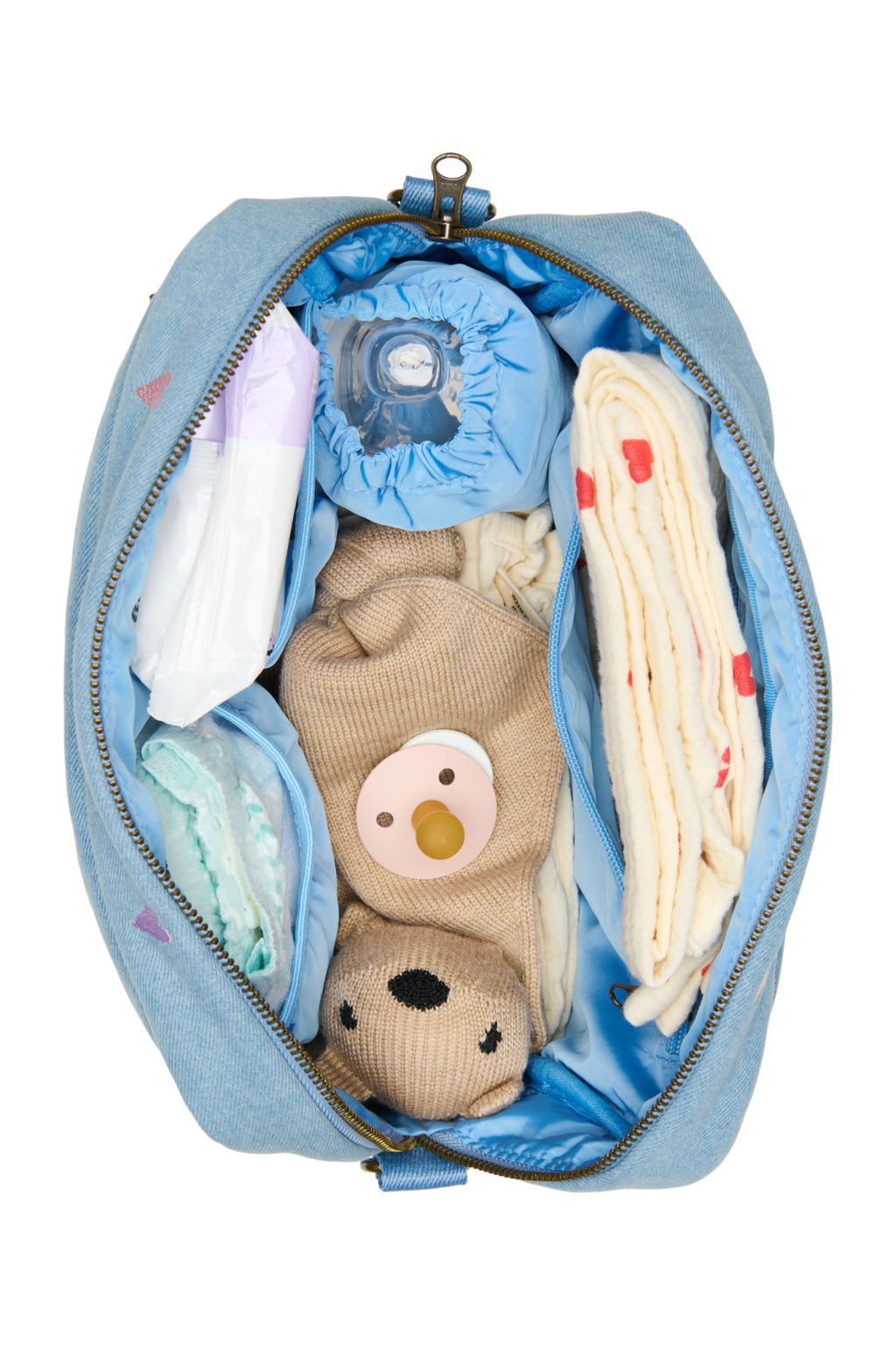 Denim Kinderwagen-Organizer | Hellblaue Herzen