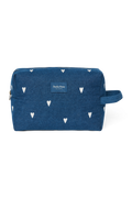 Denim toilettas | Donkerblauw met witte hartjes