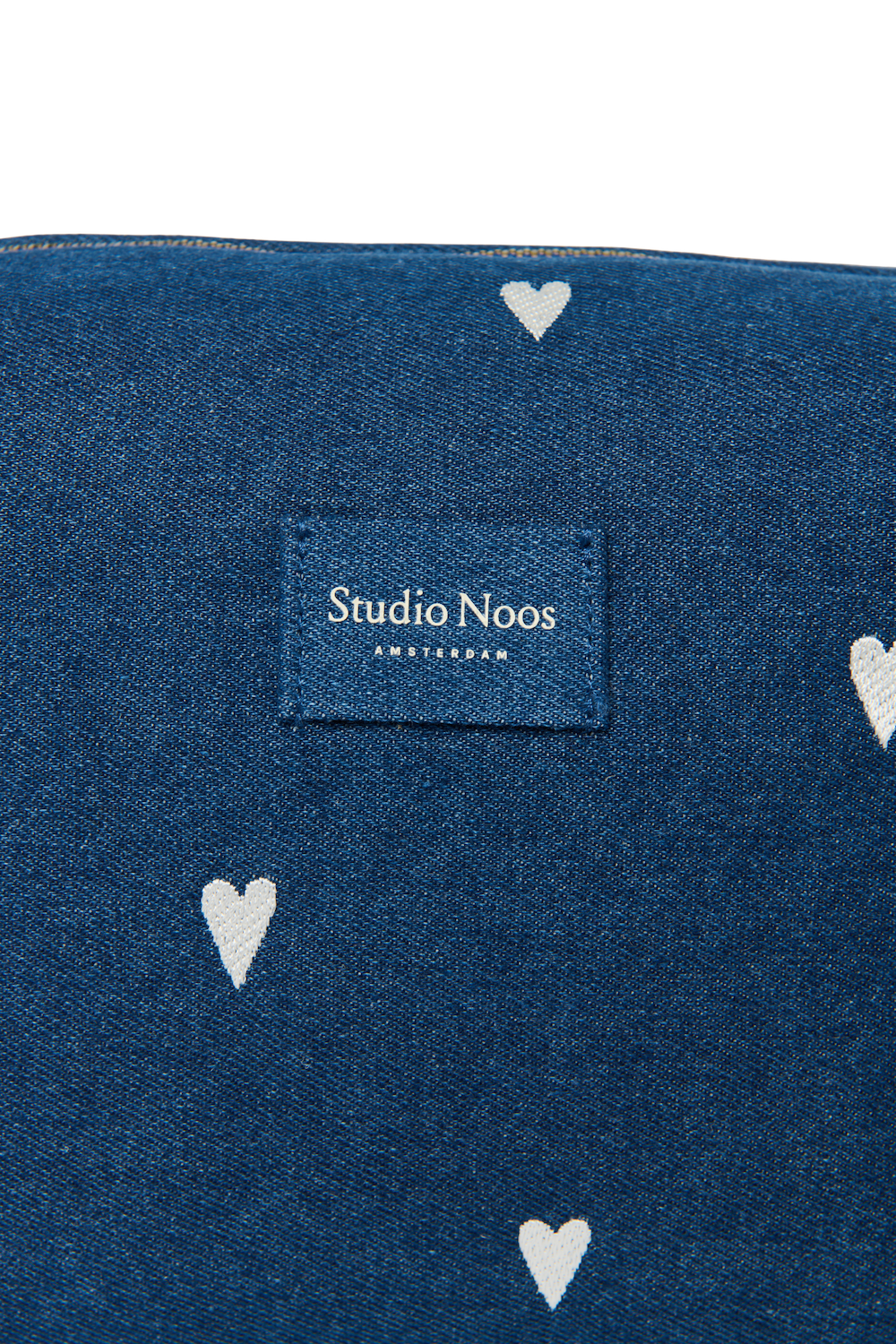 Denim toilettas | Donkerblauw met witte hartjes