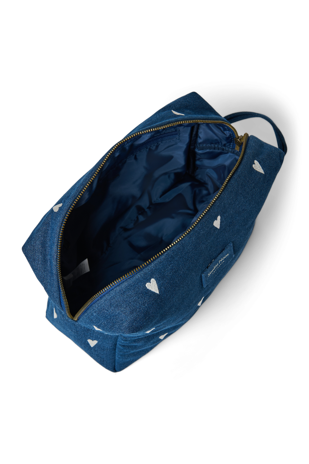 Denim toilettas | Donkerblauw met witte hartjes