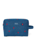 Kulturtasche aus Denim | Dunkelblau Rote Herzen