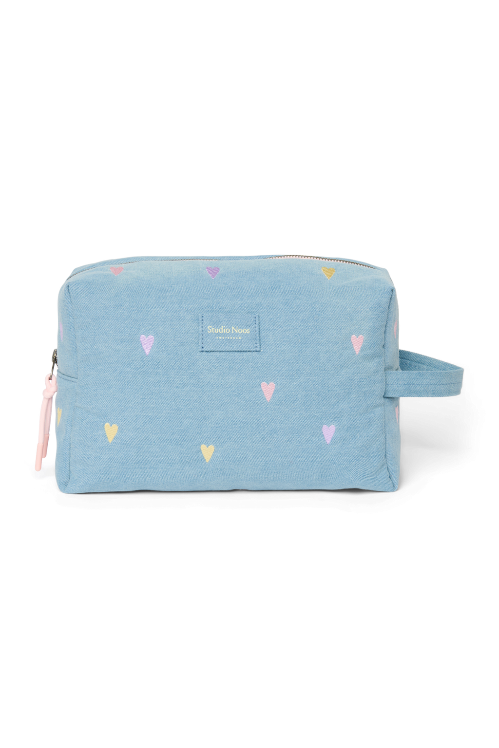 Kulturtasche aus Denim | Hellblaue Herzen