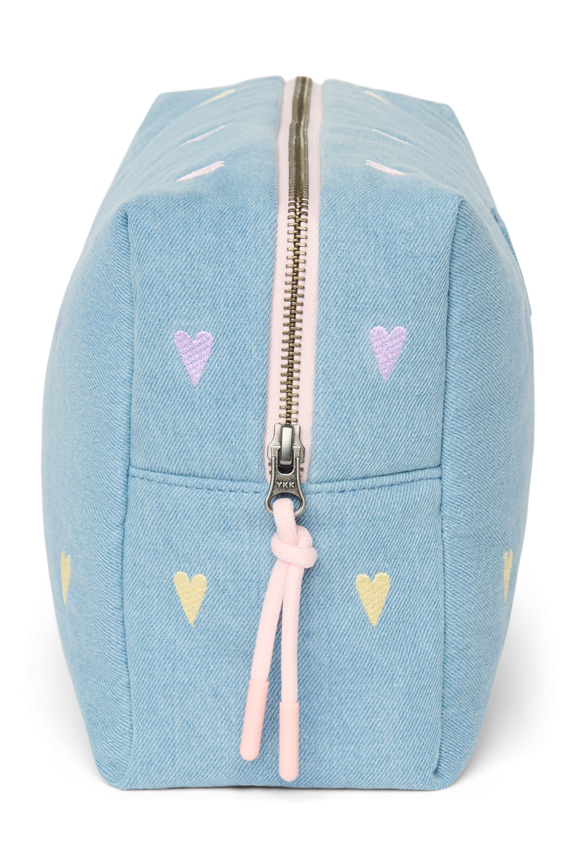 Kulturtasche aus Denim | Hellblaue Herzen