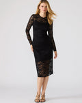 HAILEE Lace Black Long-Sleeved Mesh Pull-On Mock Neck Midi Women's Dress | Steve Madden
