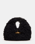 NYMERA Black Faux Fur Gold Detail Top Handle Handbag | Steve Madden