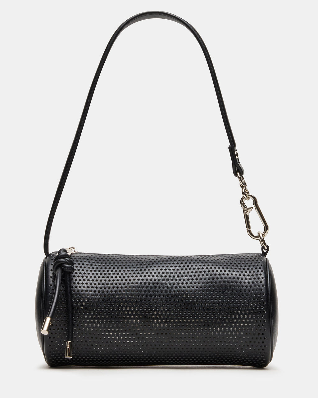 PRIYA Perforated Bag Black Mini Barrel Shoulder Handbag | Steve Madden