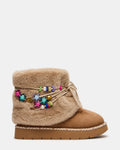 Kids' STARLY Tan Faux Fur Charms Girls' Ankle Boot | Steve Madden