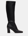 ELLIOT Black Square-Toe Knee-High Block Heel Women's Boot | Steve Madden