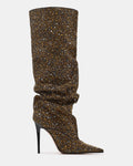 ELONA Black/Gold Rhinestones Scrunched Pointed-Toe Knee-High Women's Boot | Steve Madden