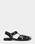 FISK Black Leather Caged Fisherman Women's Flat | Steve Madden