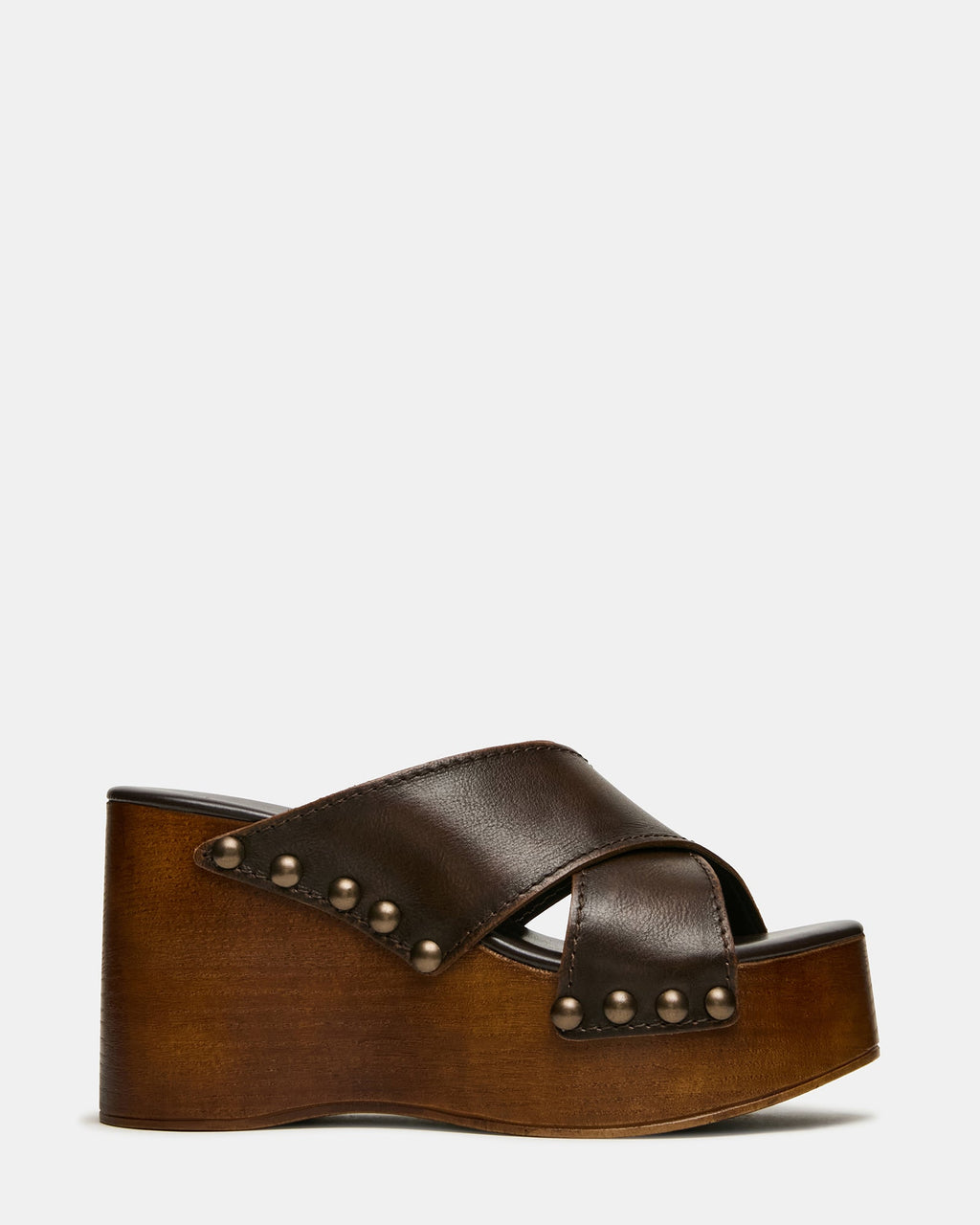 KOKO Brown Leather Mule Platform Wedge Studded Women's Sandal | Steve Madden