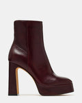 LOCHLAN Dark Cherry Leather Platform Block Heel Women's Ankle Boot | Steve Madden