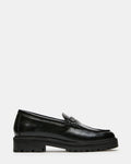 MIRAN Black Leather Platform Lug Women's Penny Loafer | Steve Madden