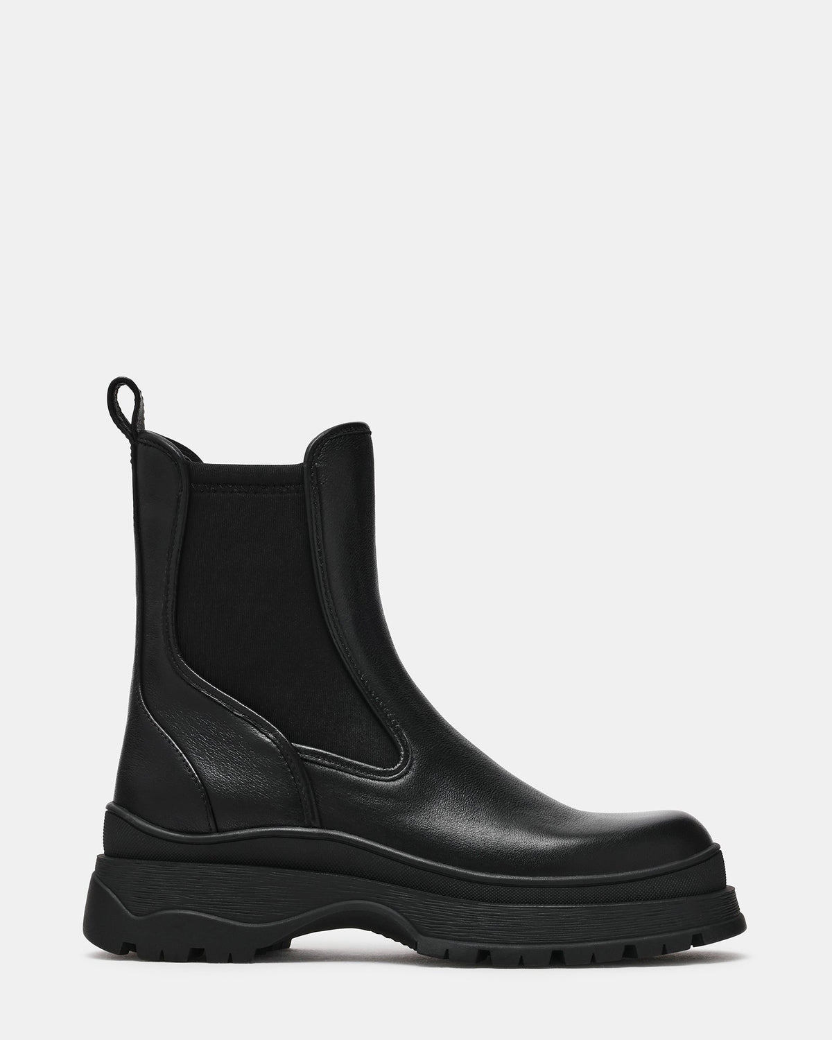 SHERMONTH2O Black Leather Water Resistant Chelsea Women's Ankle Boot | Steve Madden