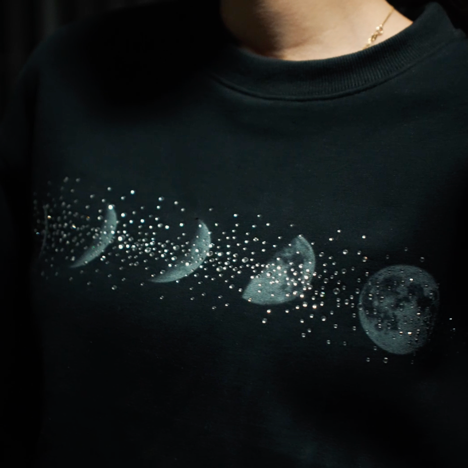 VYBES Rhinestone Moon Crewneck