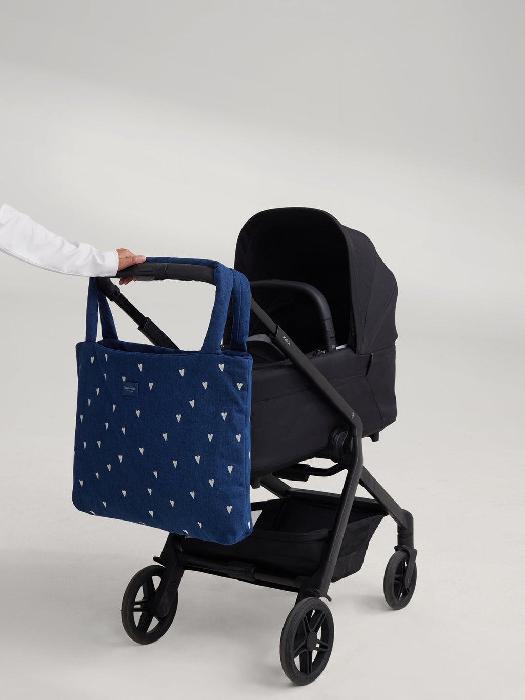 Denim Mom Bag | Donkerblauw Witte Hartjes