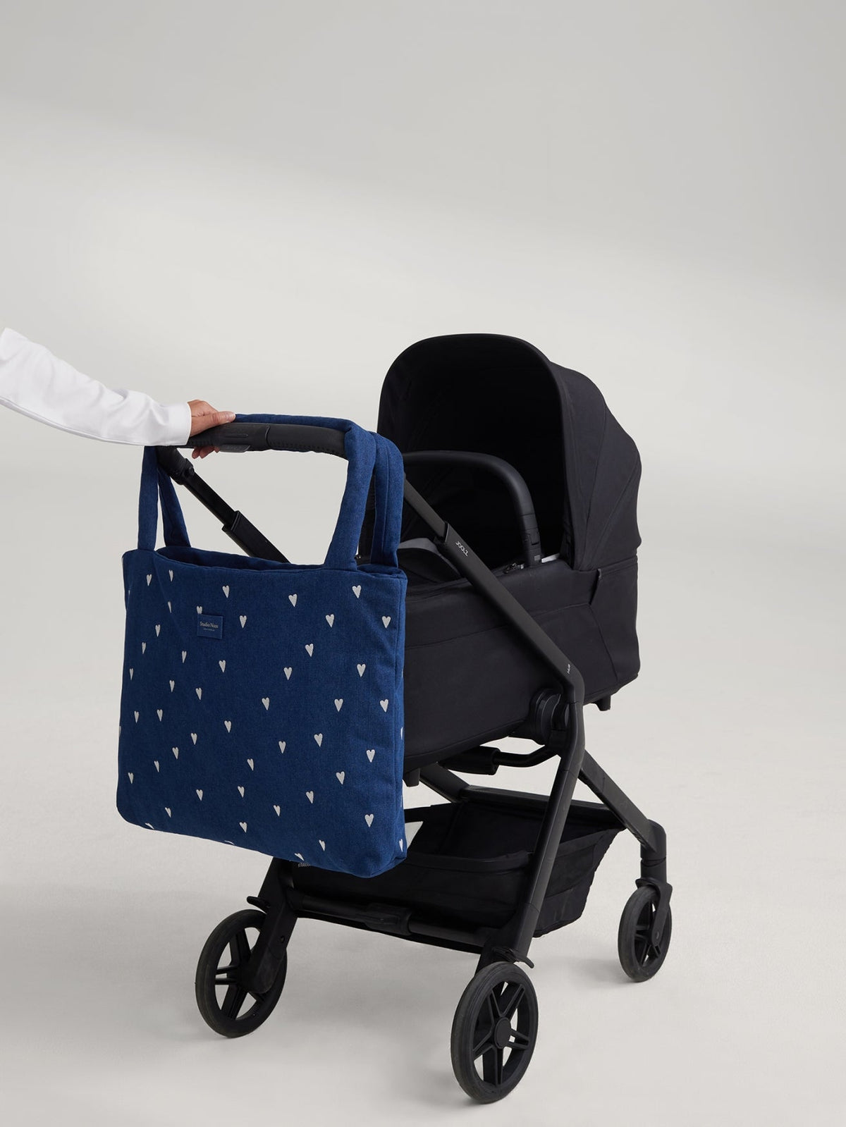 Denim Mom Bag | Dark Blue White Hearts