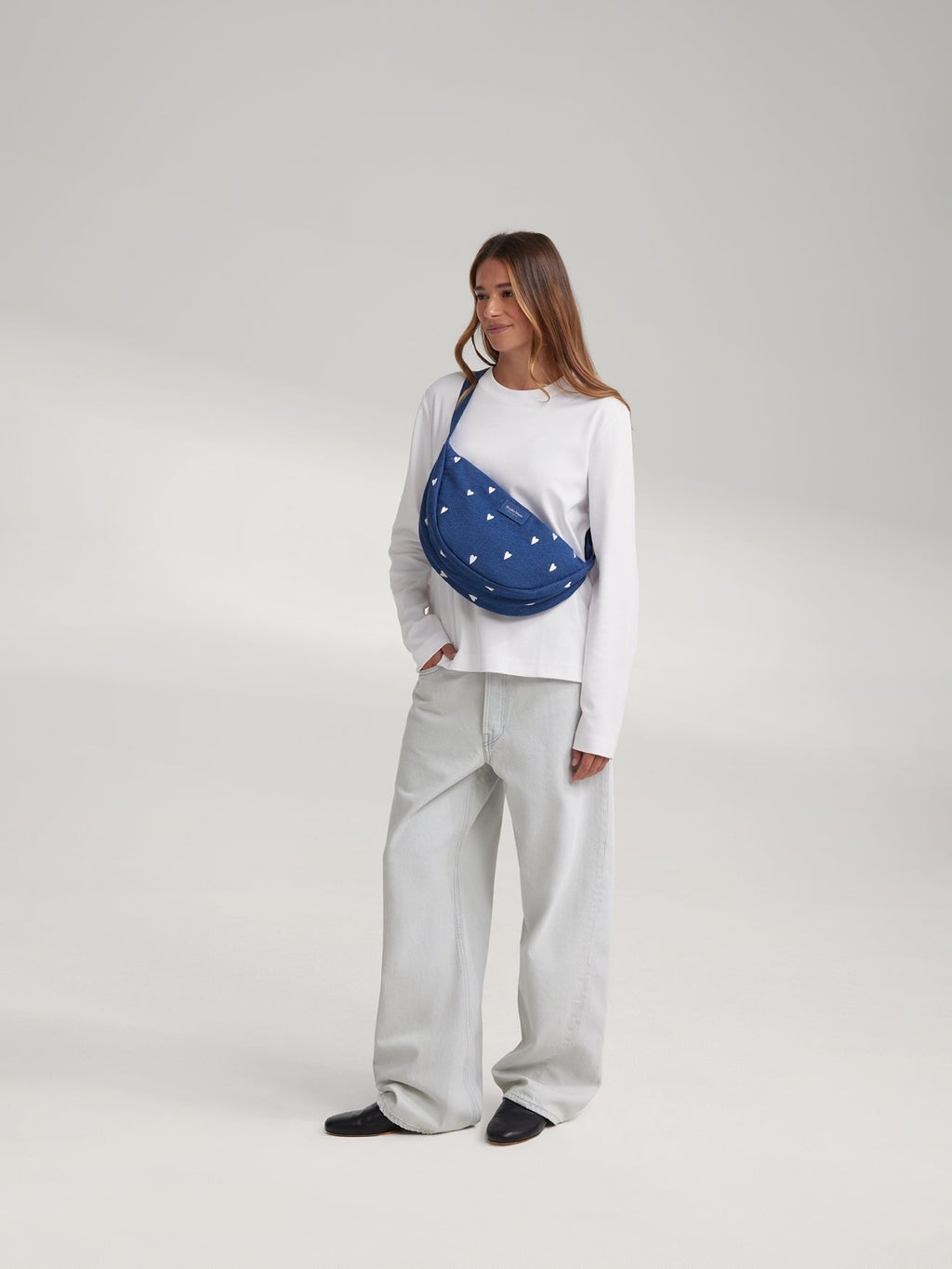 Denim heuptas voor volwassenen | Donkerblauw met witte hartjes