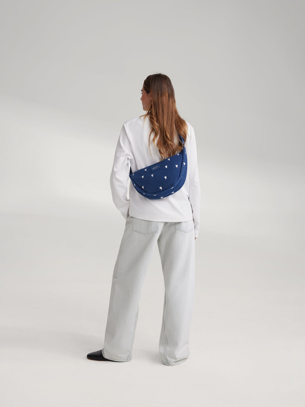 Denim heuptas voor volwassenen | Donkerblauw met witte hartjes