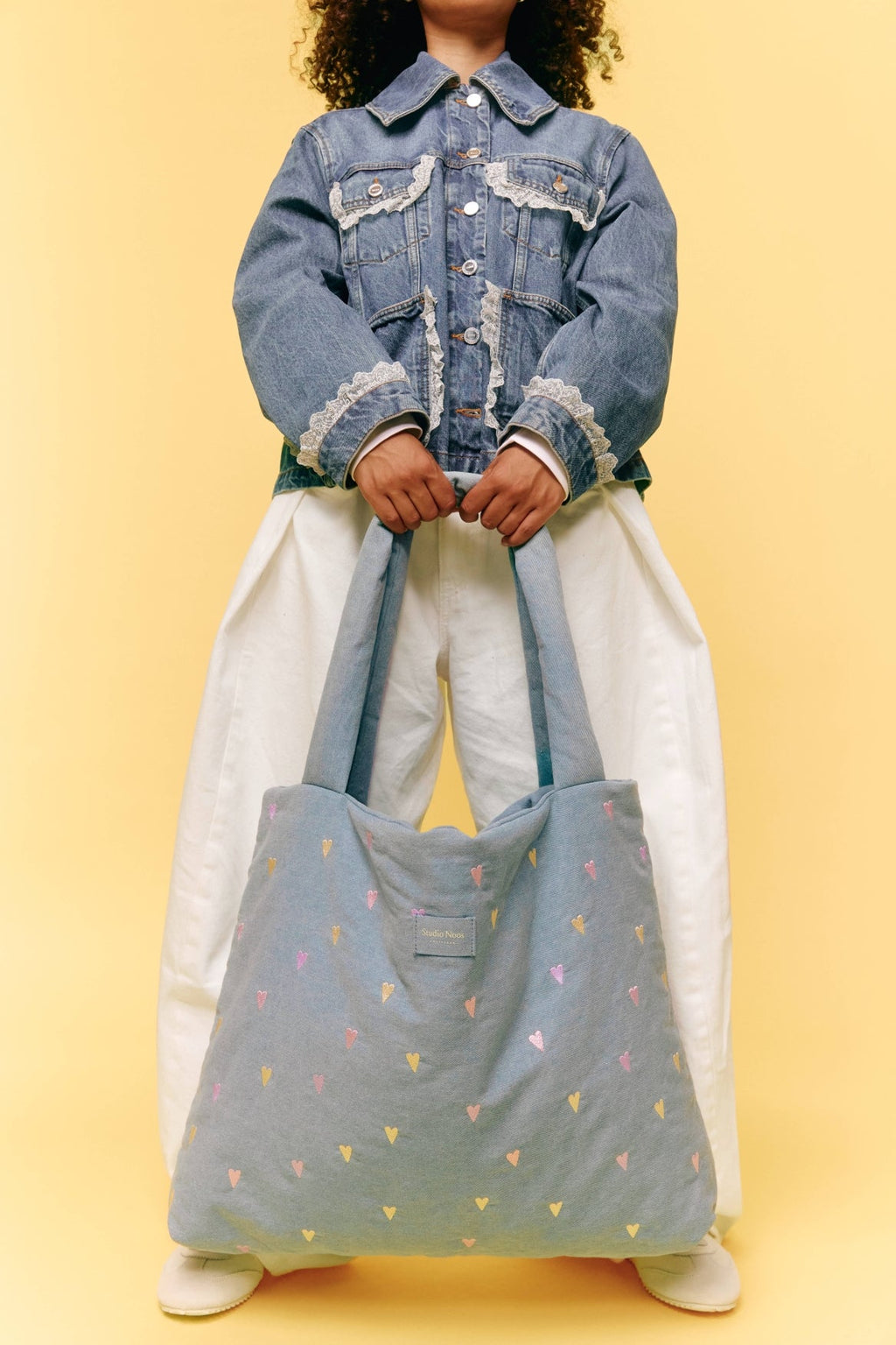 Denim Mom Bag | Lichtblauwe hartjes