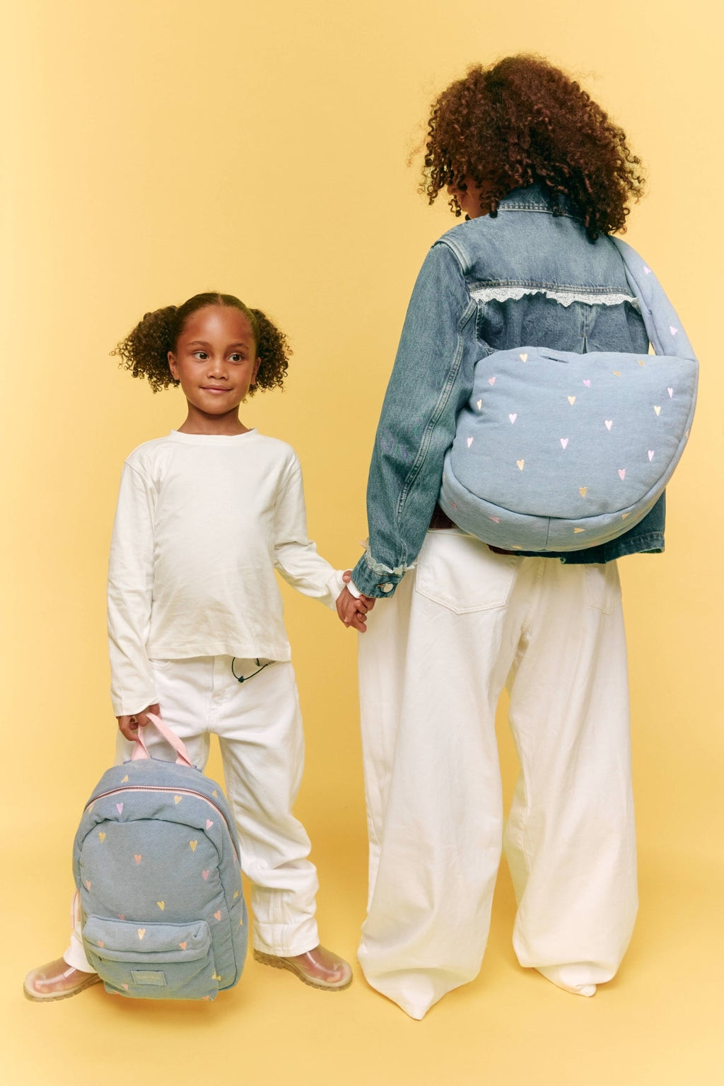 Denim-Rucksack Midi | Hellblaue Herzen