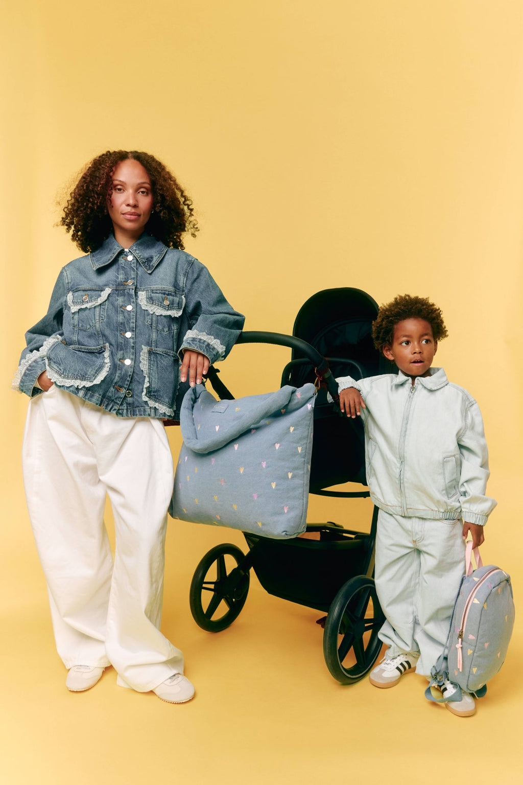 Denim-Mini-Rucksack | Hellblaue Herzen