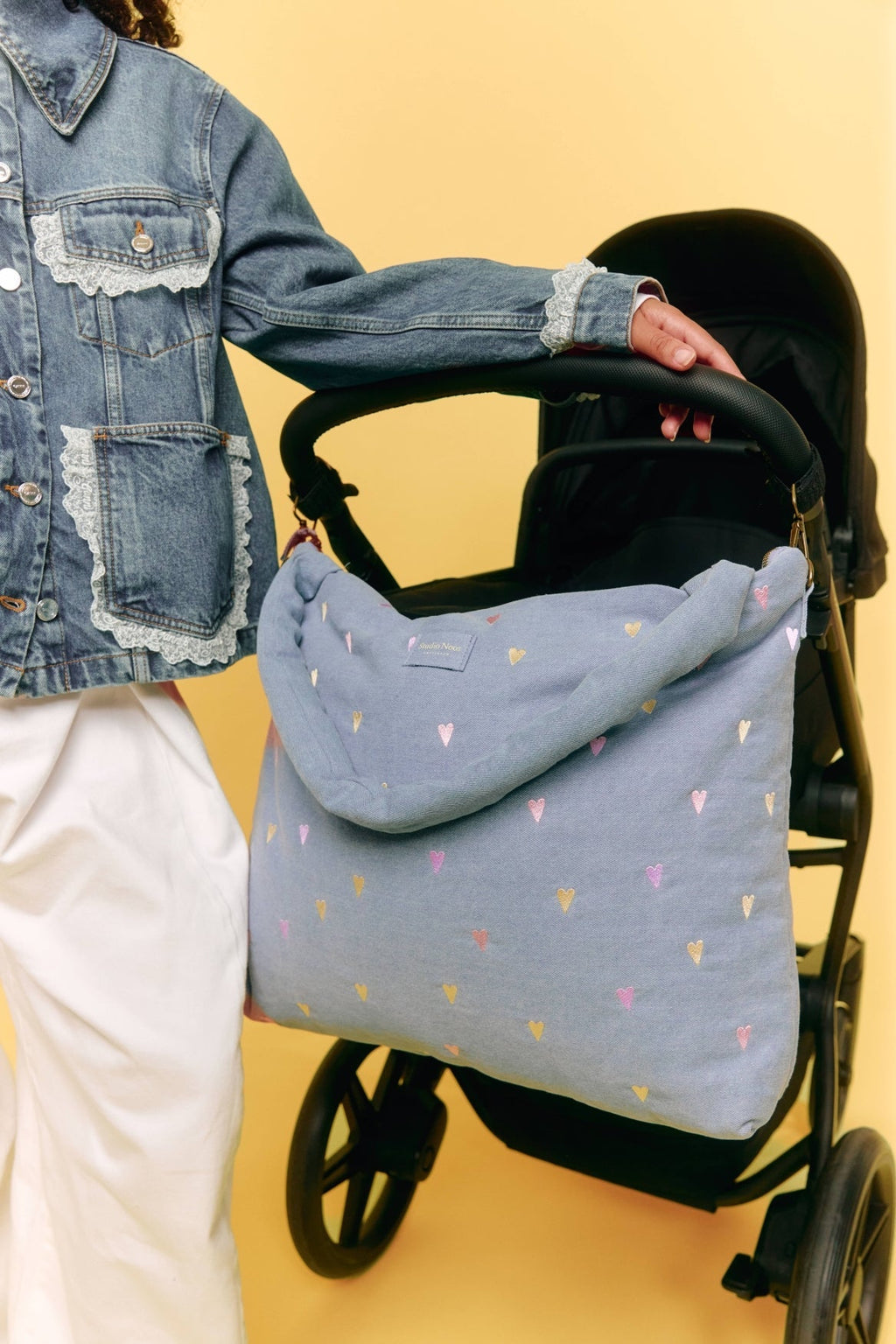 Denim Luiertas | Lichtblauwe Hartjes
