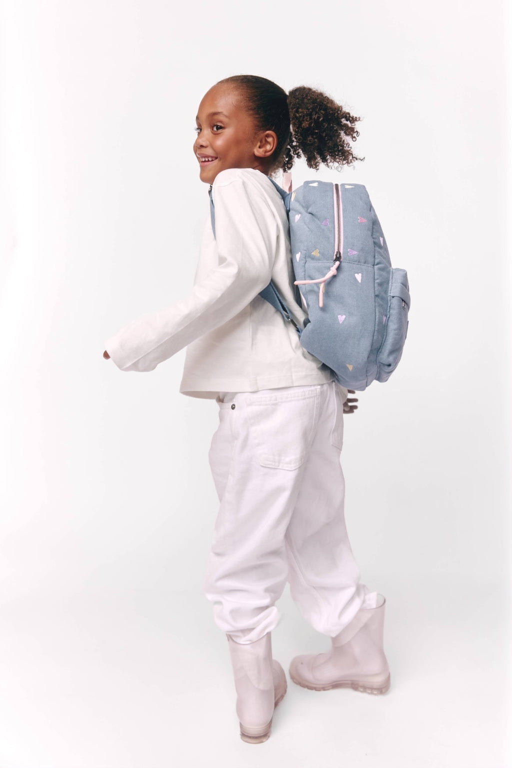 Denim-Rucksack Midi | Hellblaue Herzen