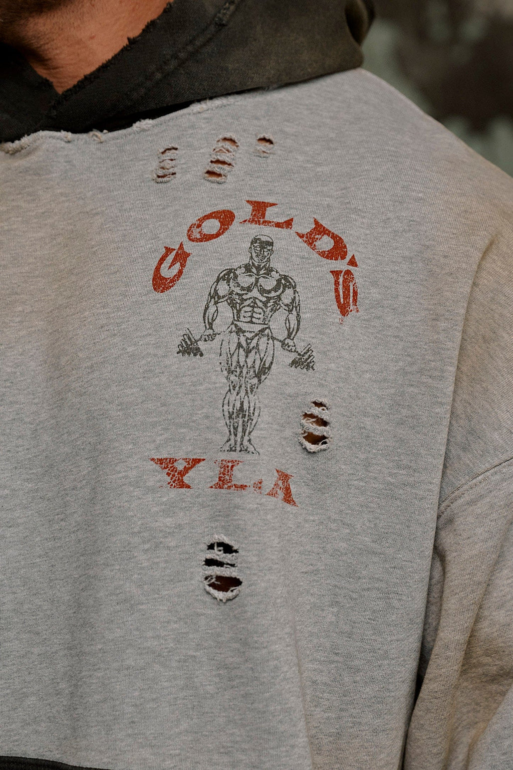 5168 - Sweat à capuche effet usé Gold's Iron Legacy