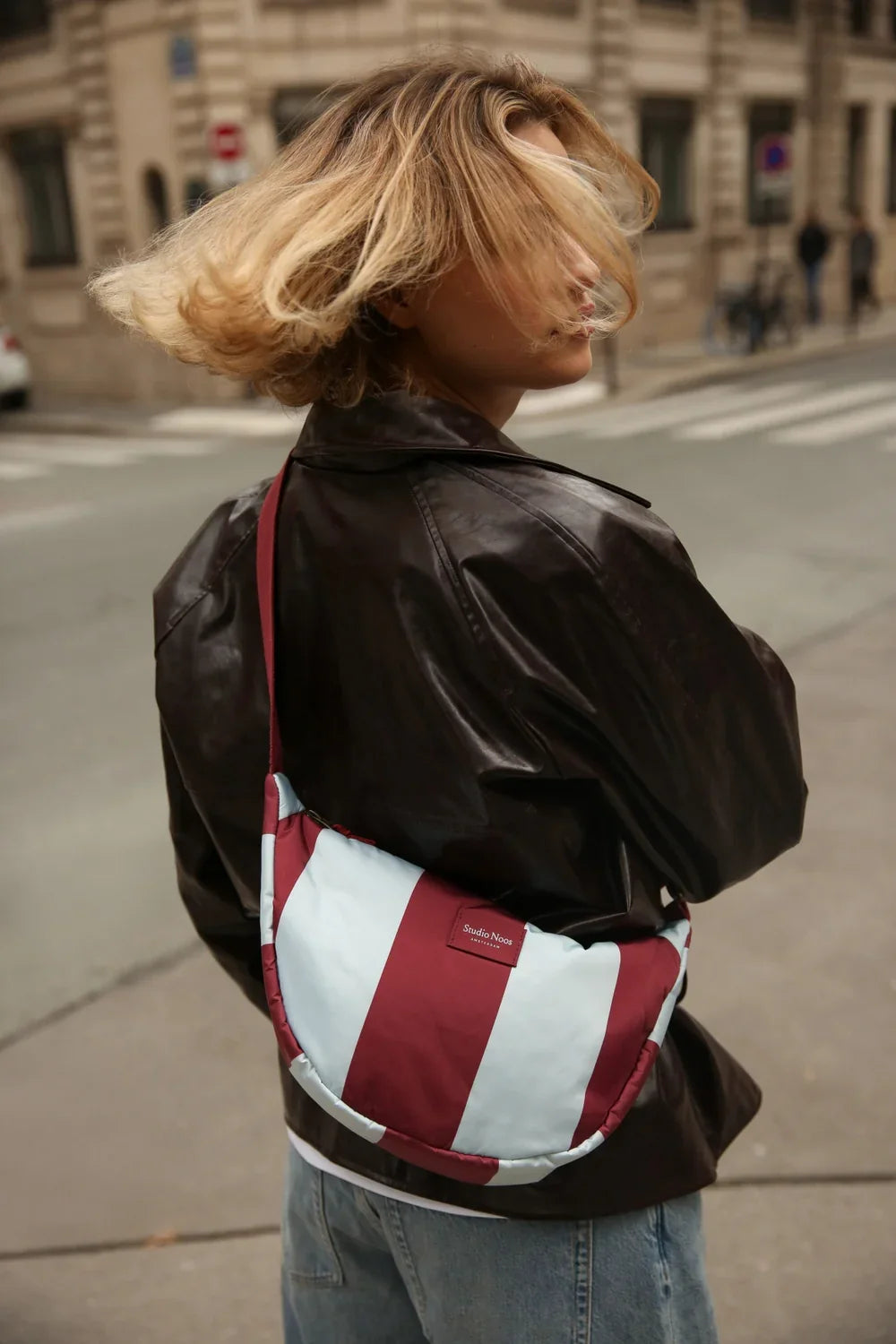 Bordeaux/Hellblau Gestreifte Bauchtasche für Erwachsene
