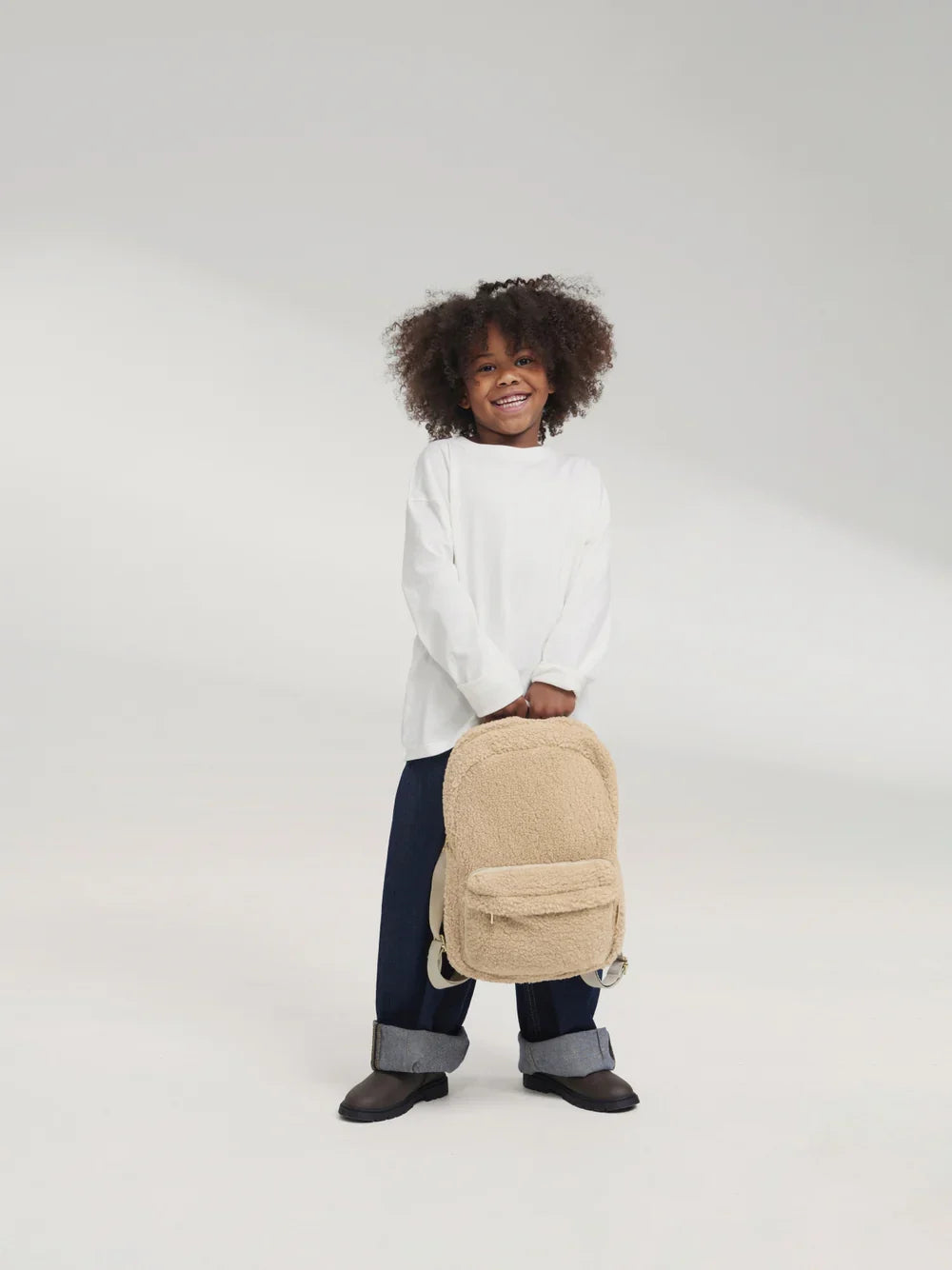 Ecru Teddy Midi Backpack Front Pocket