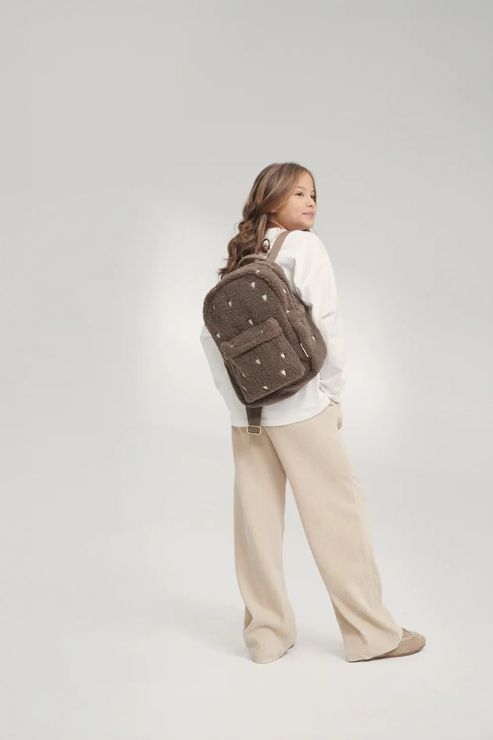 Ecru Teddy Midi-rugzak met hartjes