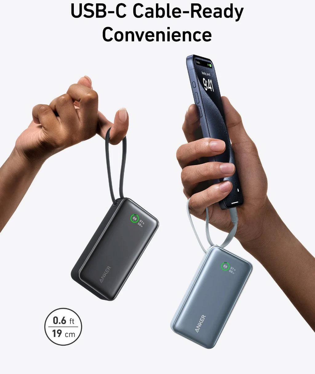 Anker Nano Power Bank 30W with Built-In USB-C Cable in Black Stone - A1259H11-1 & 15044120 - image 3