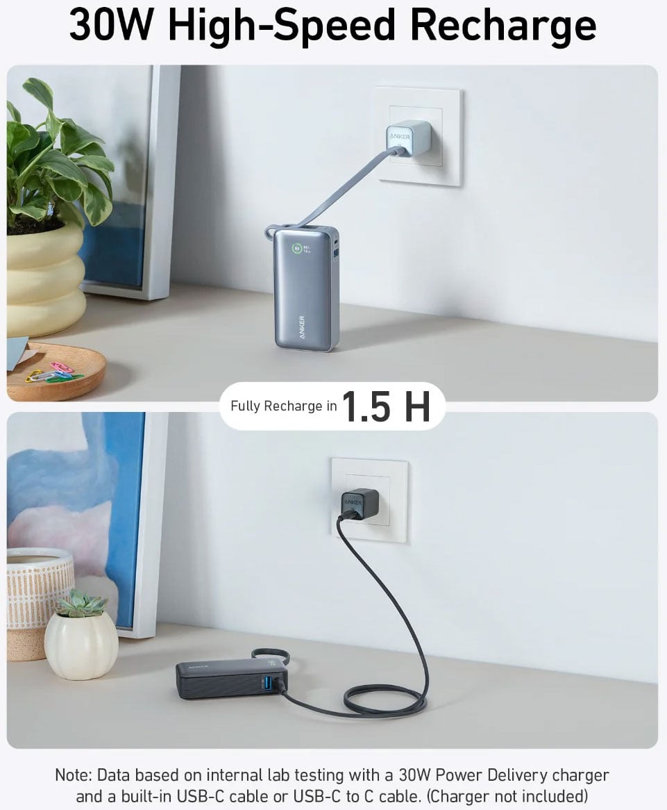 Anker Nano Power Bank 30W with Built-In USB-C Cable in Black Stone - A1259H11-1 & 15044120 - image 5