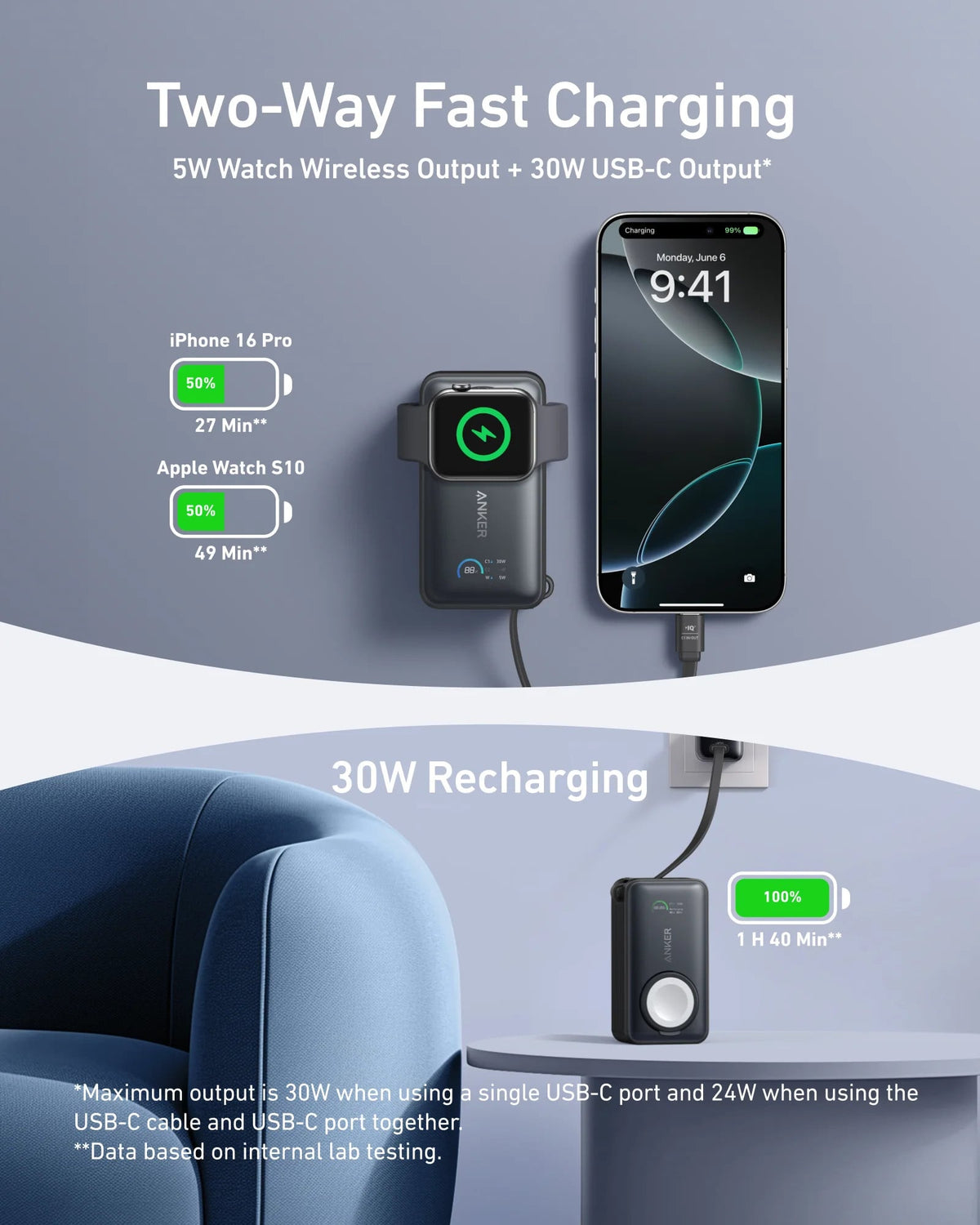 Anker MagGo 10K 35W Apple Watch Power Bank in Black - A1657H11-1 - image 3