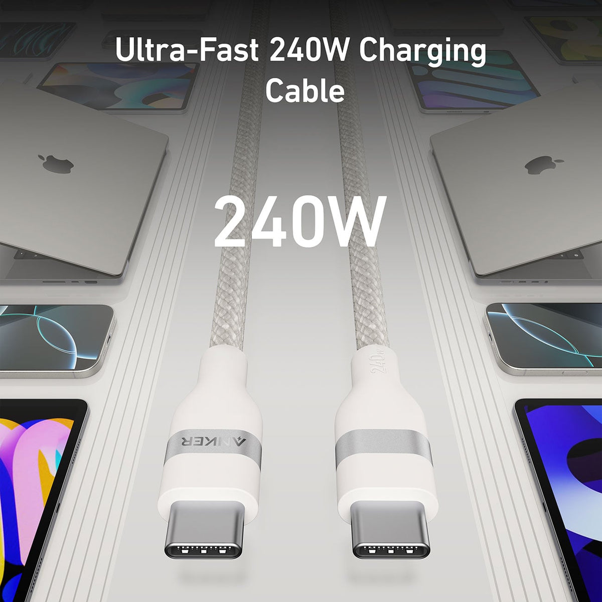 Anker USB-C to USB-C Cable (3 ft, 240W, Upcycled-Braided) in White - A82E2021 - image 2
