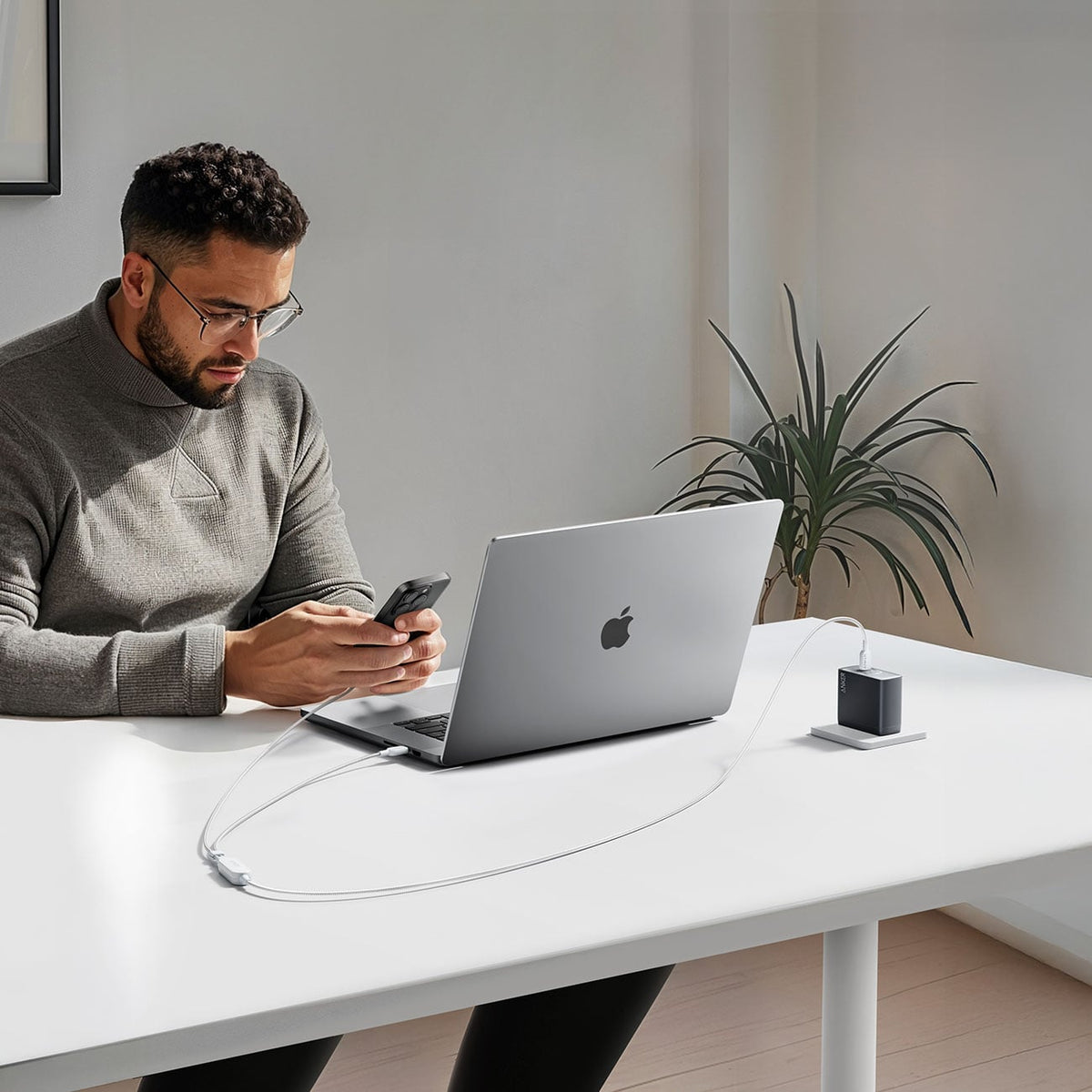 Anker Braided 2-in-1 USB-C to USB-C Cable (4 ft) 140W in White - A8895H21-1 - image 4