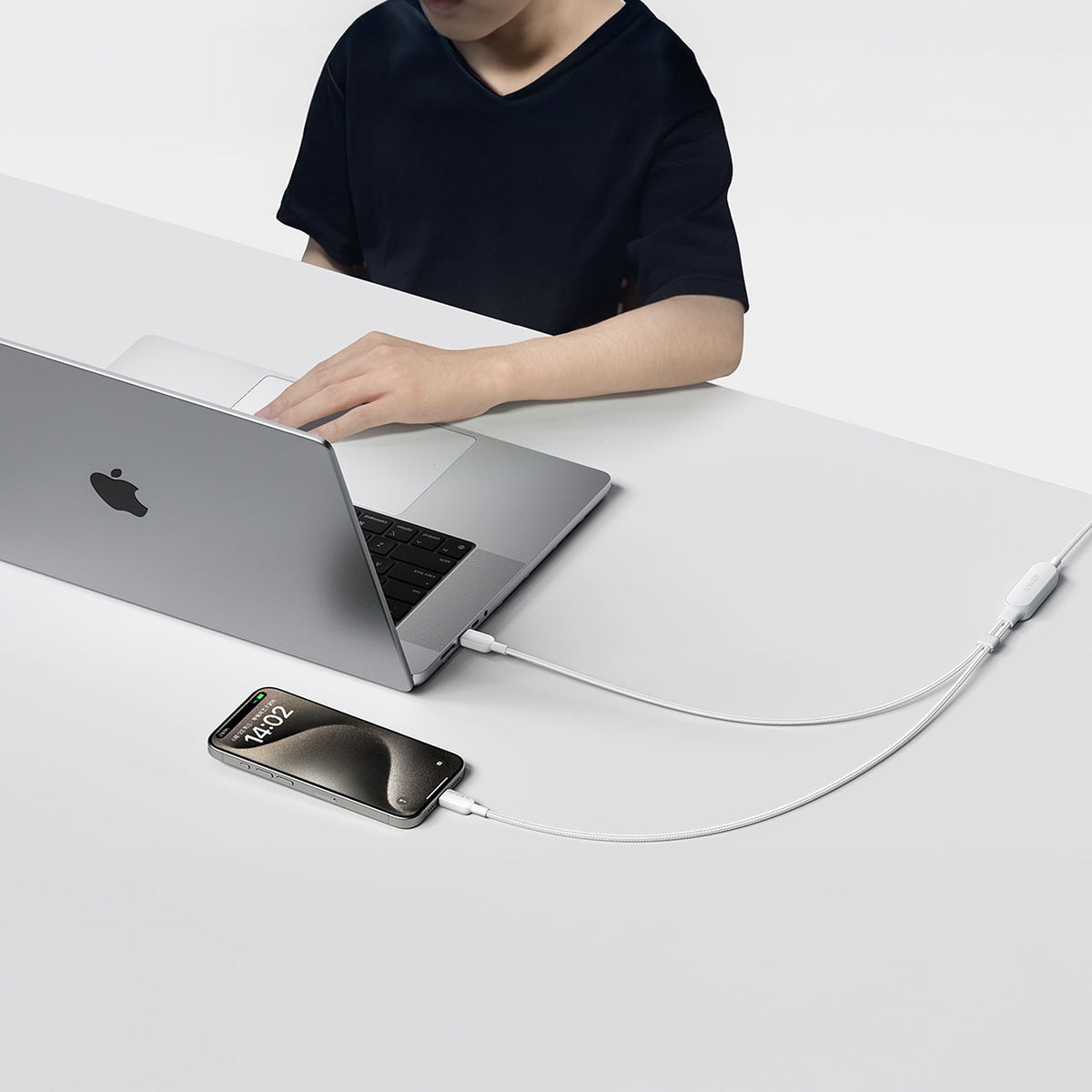 Anker Braided 2-in-1 USB-C to USB-C Cable (4 ft) 140W in White - A8895H21-1 - image 5