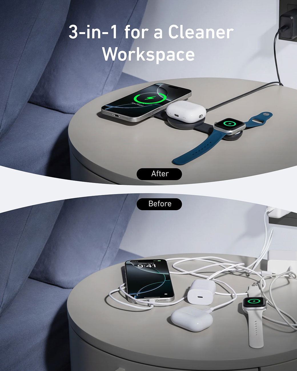 Anker MagGo Wireless Charging Station 3-in-1 Foldable Pad in Black - B25M8J11-1 - image 3