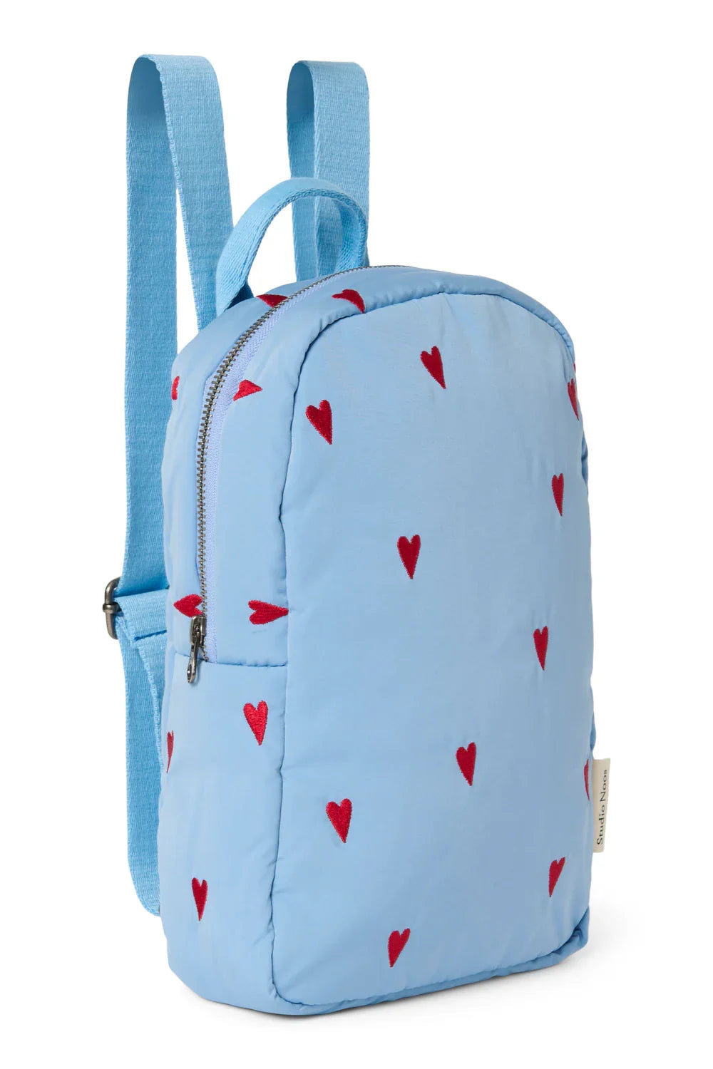 Hellblaue Herzen Puffy Mini-Rucksack