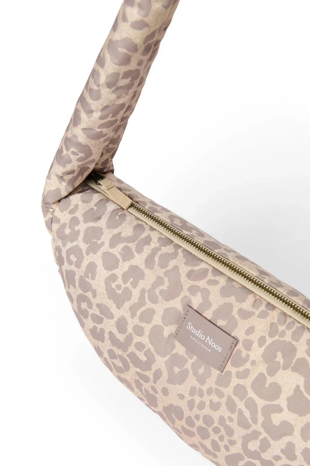 Beige luipaardprint gewatteerde mini-schoudertas