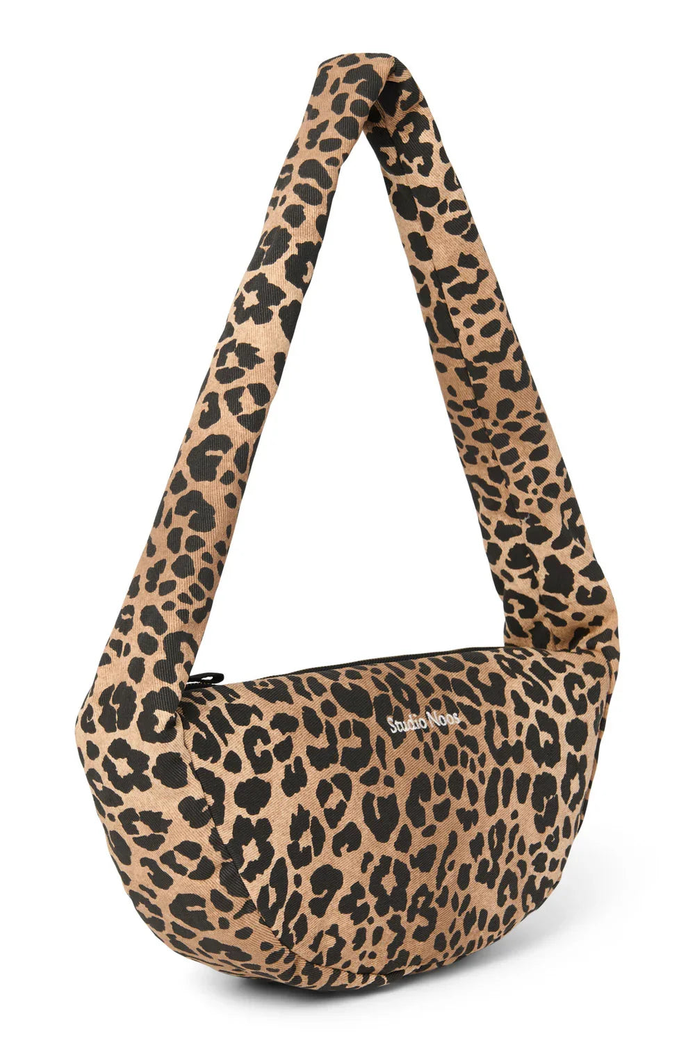 Kleine bruine crossbodytas van katoen met luipaardprint